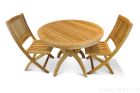 Teak Patio Set for 2 - Round Pedestal table, 2 Providence Folding Side Chairs