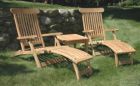 Teak Steamer Chaise Lounge Pair Set