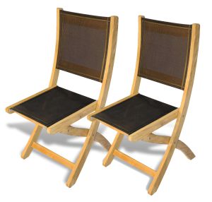 Teak Providence Side Chair Black Batyline Sling PAIR