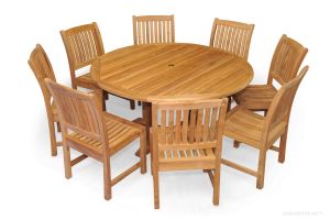 Teak Dining Set for 8 - 60in Round Table 8 Chairs | Premium Teak