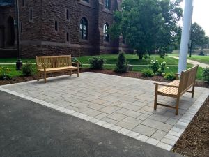 Teak Block Island Benches Wesleyan U - Goldenteak Customer Photo