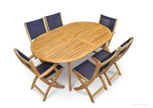 Teak Outdoor Dining Set Oval Table Navy Sling Folding Providence Chairs