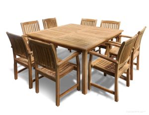 Teak Patio Dining Set for 8, 60in Sq. Table | Premium Teak