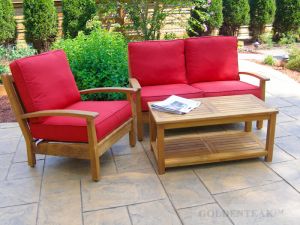 Teak Deep Seating Conversation Set Jockey Red, Teak Coffee Table - customer photo