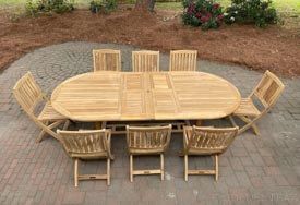 Teak Dining Set for 8 - Oval Ext Table and 8 Teak Providence Folding Side Chairs