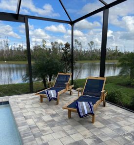 Teak and Sling Chaise Lounge Navy - Customer Photo - LS